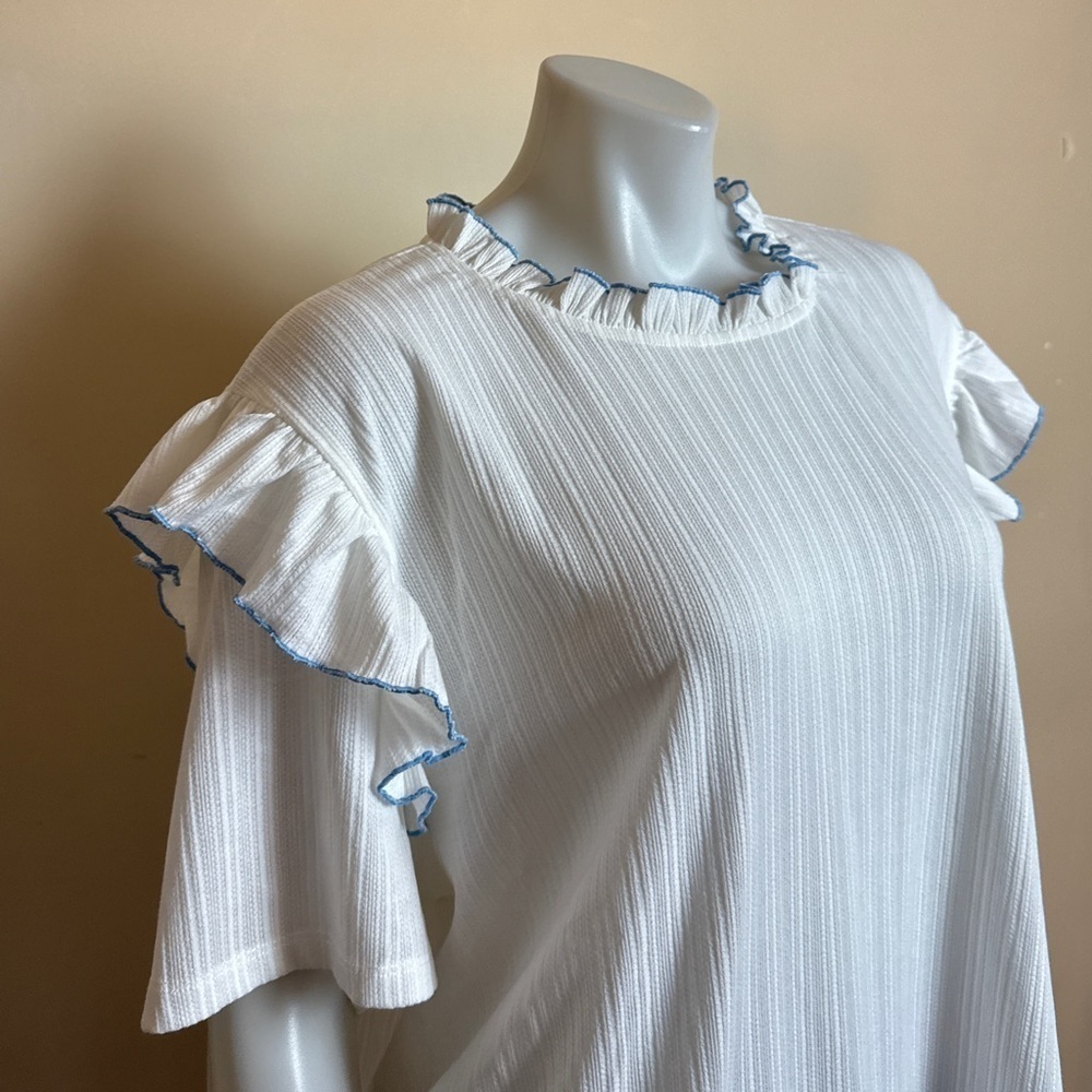 Hayden White Short Sleeve Knit Top with Ruffle Trim - Picture 10 of 12